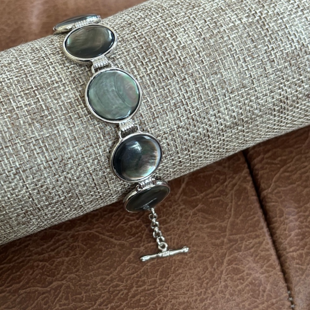 Abalone Shell Silver-Plated Round Link Bracelet - image 5